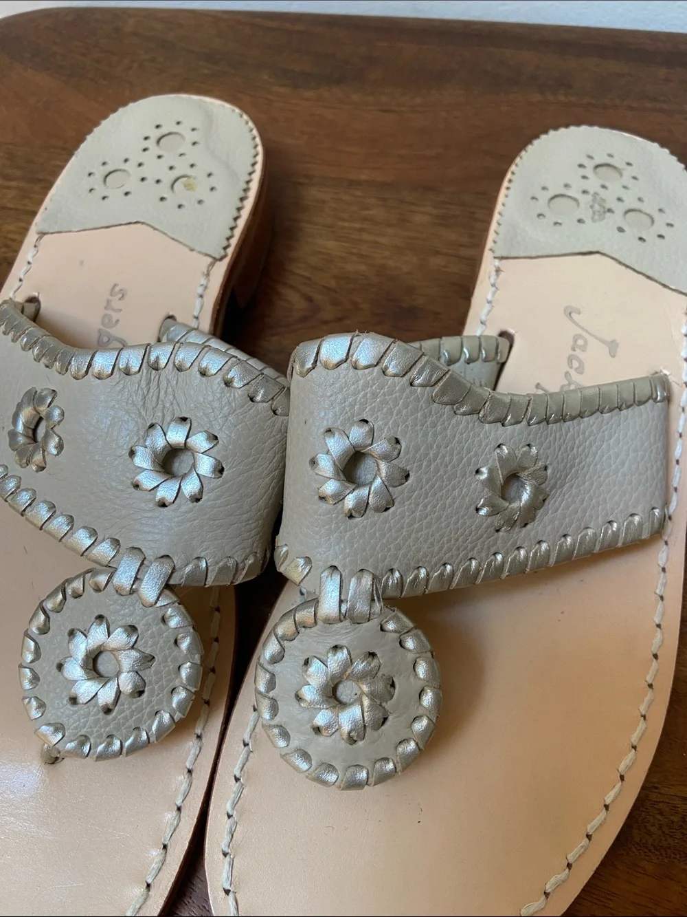 Jack Rogers Women's Hamptons Sandal Beige and Gold
